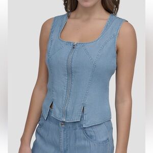 DKNY Light Blue Denim Zip-Front Women's Tank
